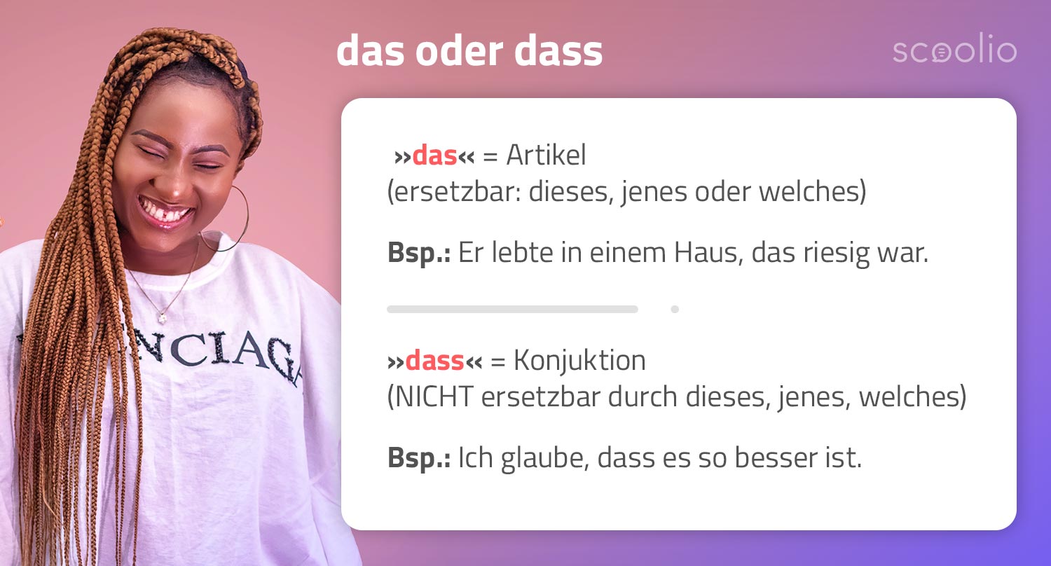Infografik die den Unterschied zwischen das und dass erklärt